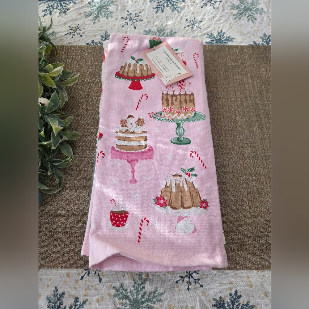 Cupcakes & Cashmere Pink Festive Kitchen Towel
